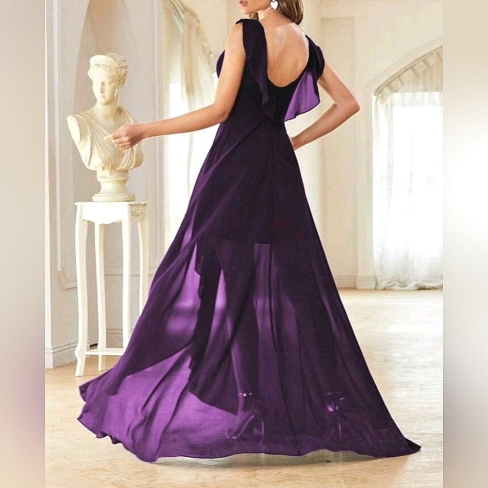NEW Flowy Chiffon Wrap High Low Maxi Dress Purple - Picture 5 of 8